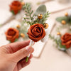 Burnt Orange Silk Boutonniere Set for Wedding Groom and Groomsmen