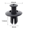 A black heavy-duty plastic fastener with a threaded top and a flat base, shown with dimensions.