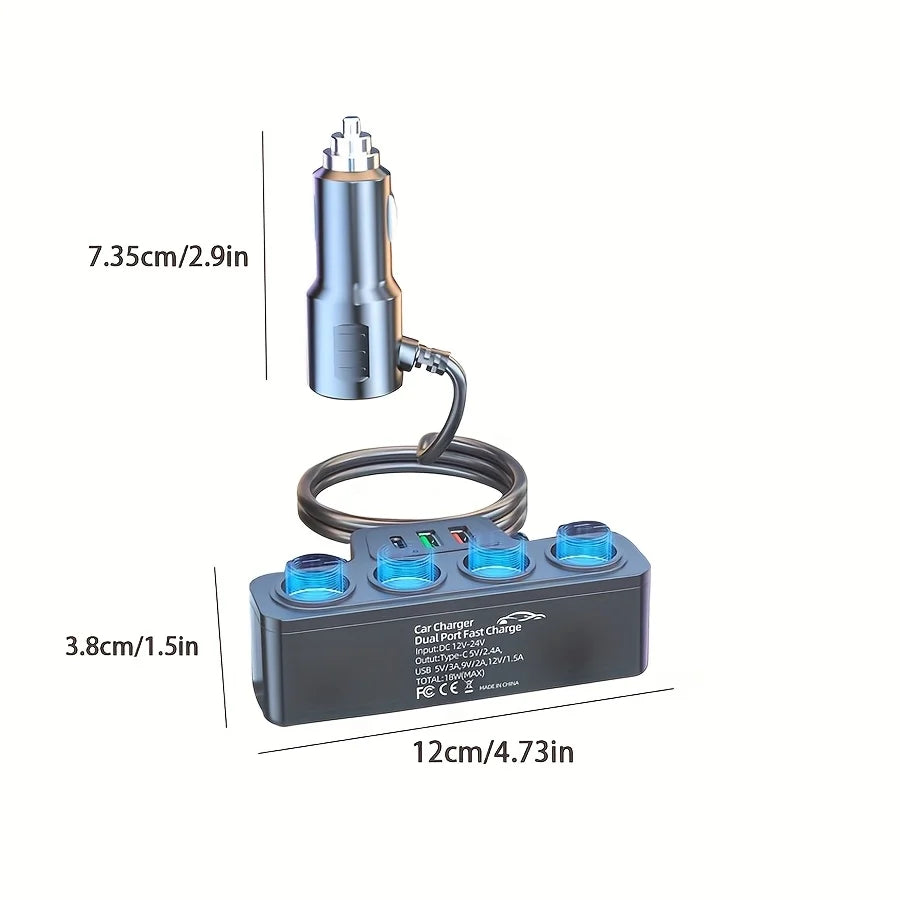 4-Port USB Car Charger with Fast Charging