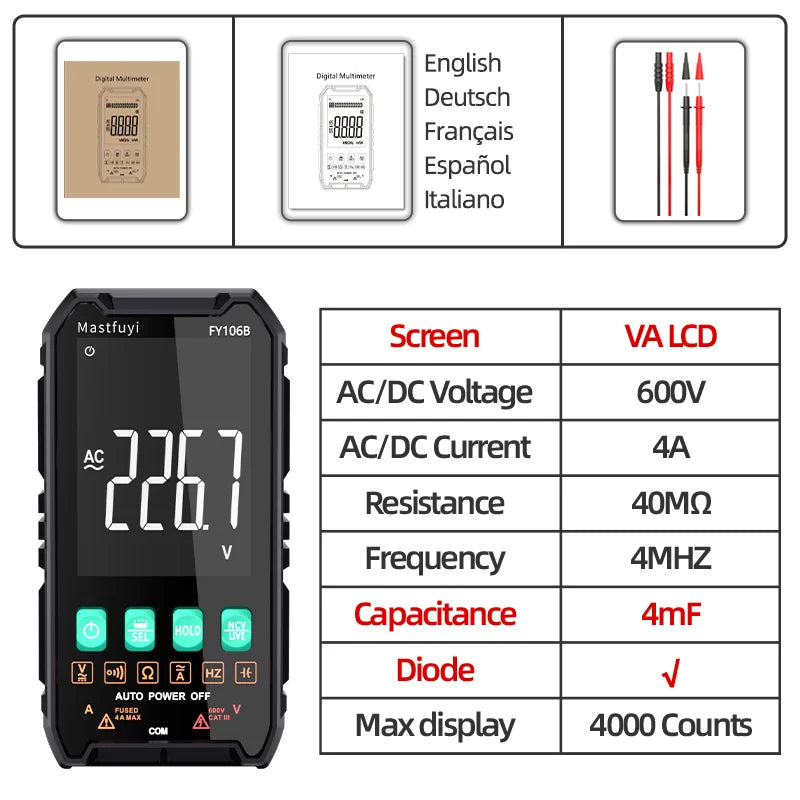 Professional Digital Multimeter with True RMS and NCV Detection