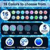 A display showing 16 colors to choose from and adjustable brightness levels for a submersible LED pool light.
