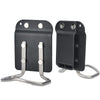 Black clip-on tool belt holster for drills and power tools with metal clips