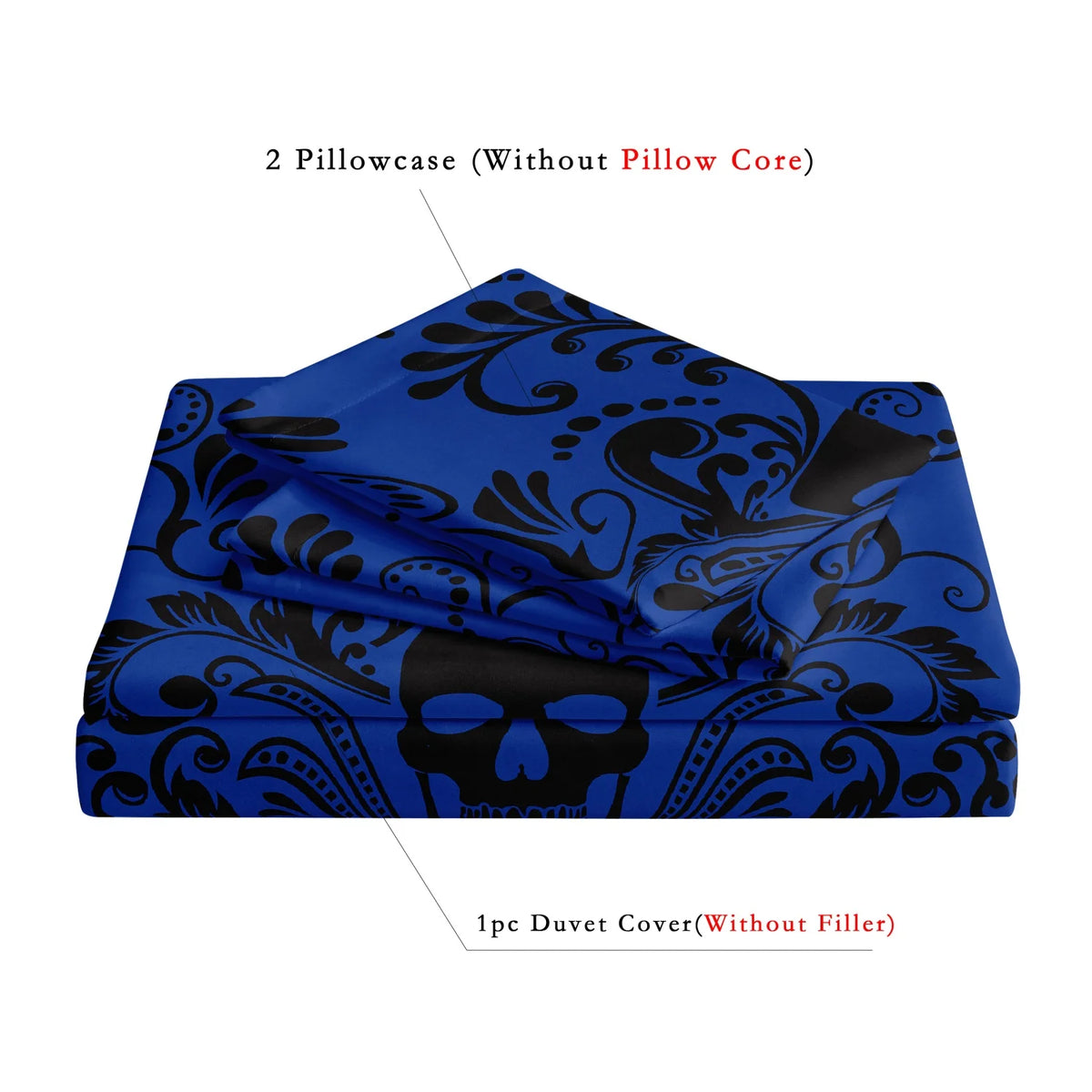 Gothic Skull Print Duvet Cover Set with Pillowcases - Soft Polyester Bedding for Adults