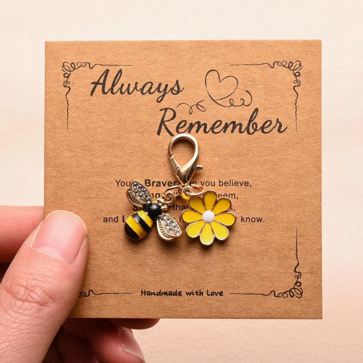 Floral Blessing Card Keychain with Bee Motif