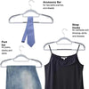 A set of anti-slip heavy-duty plastic hangers with rotating hooks for various clothing items like ties, belts, scarves, shirt