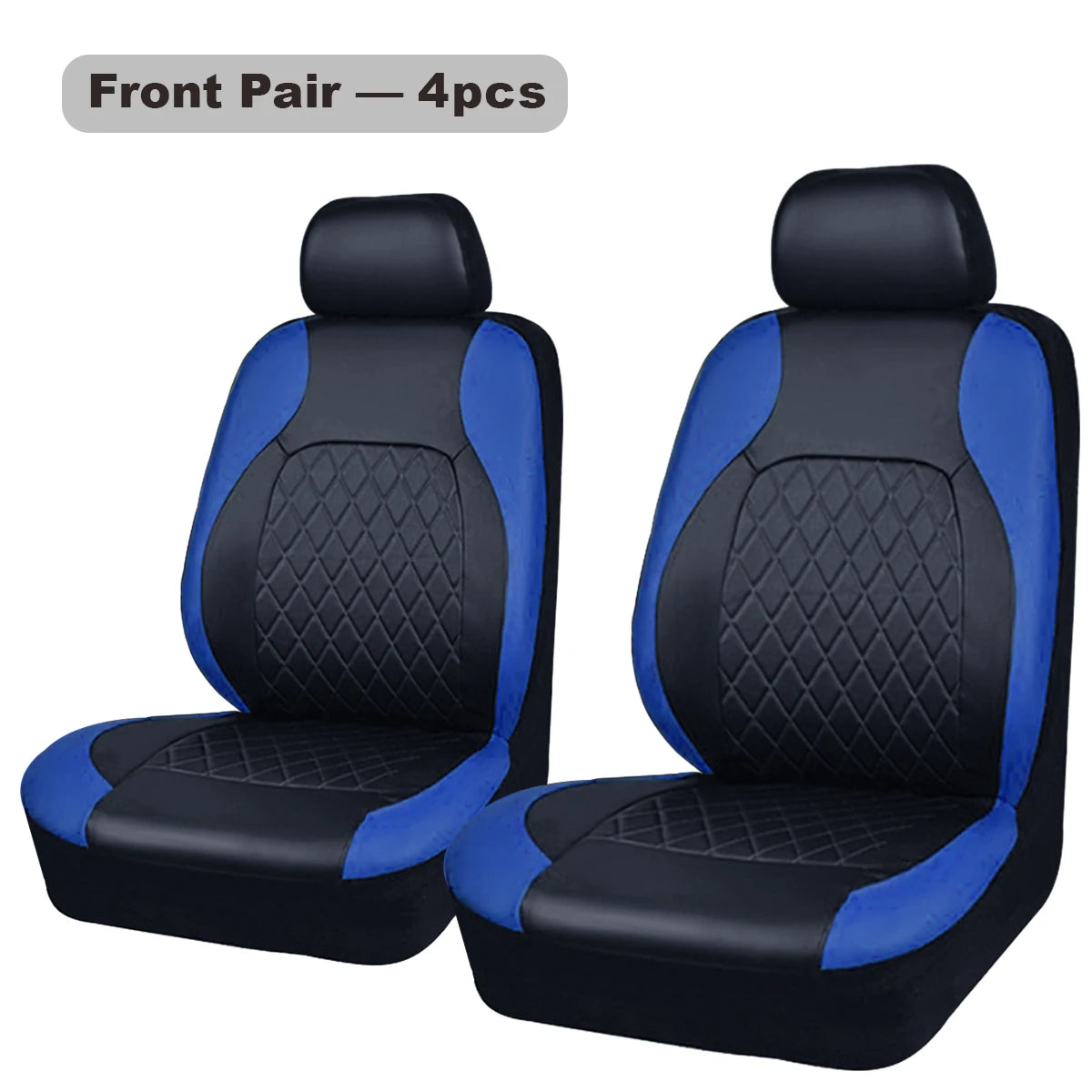 Une paire de protections de siège de voiture en cuir PU noir et bleu, quatre pièces au total.