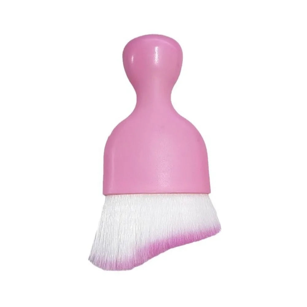 A pink ultra-soft curved detailing brush with a handle and white bristles.