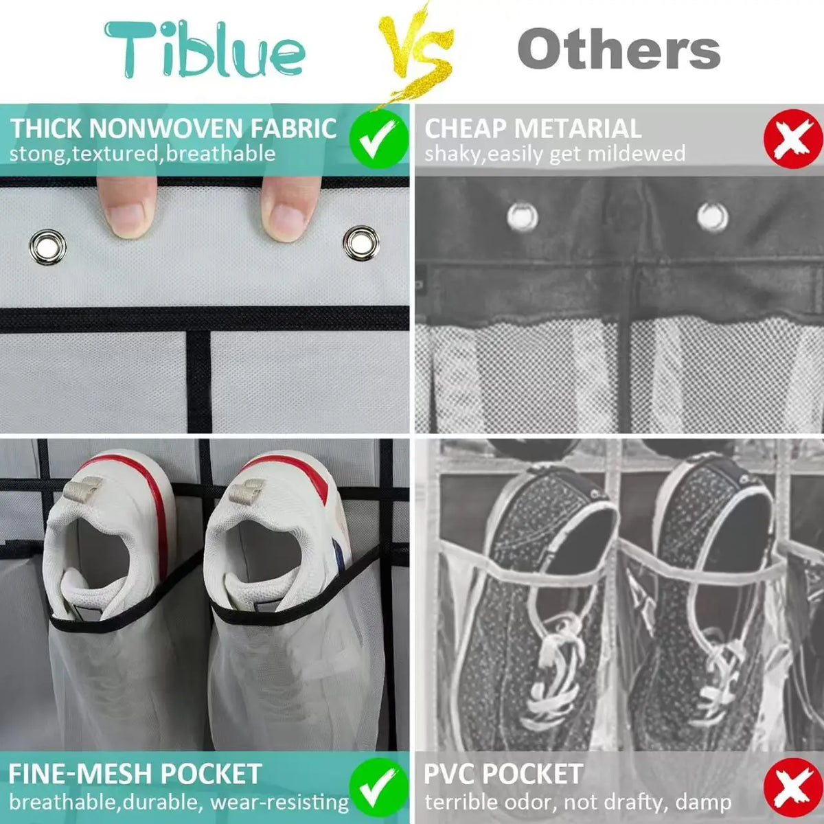 Over-the-Door Hanging Shoe Organizer with Mesh Pockets