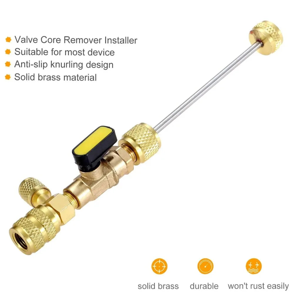 Dual-Size Refrigerant Valve Core Remover & Installer Kit with 10 Spare Cores