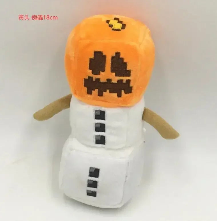 An orange and brown plush doll resembling a Minecraft character, possibly Steve or a similar figure.