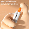 A hand is squeezing a white and orange water gun pen, simulating a press water outlet function.