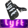 A black USB-powered LED taxi sign with multiple bright white lights is shown alongside its power cord and a purple illuminate
