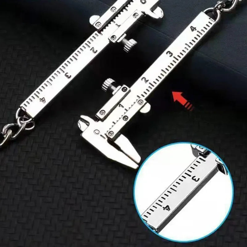 Mini Metal Vernier Caliper Keychain with Ruler