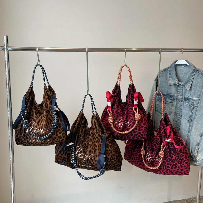 Oversized Leopardenmuster Velour-Einkaufstasche
