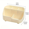 A beige plastic five-compartment desktop organizer with various sized slots for holding supplies.