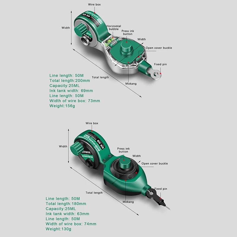 Professional Carpenter's Chalk Line Reel with 50m Line