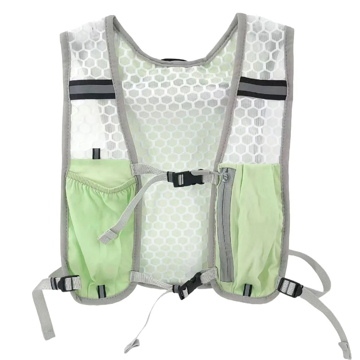 A light green and gray hydration vest designed for running and outdoor activities.