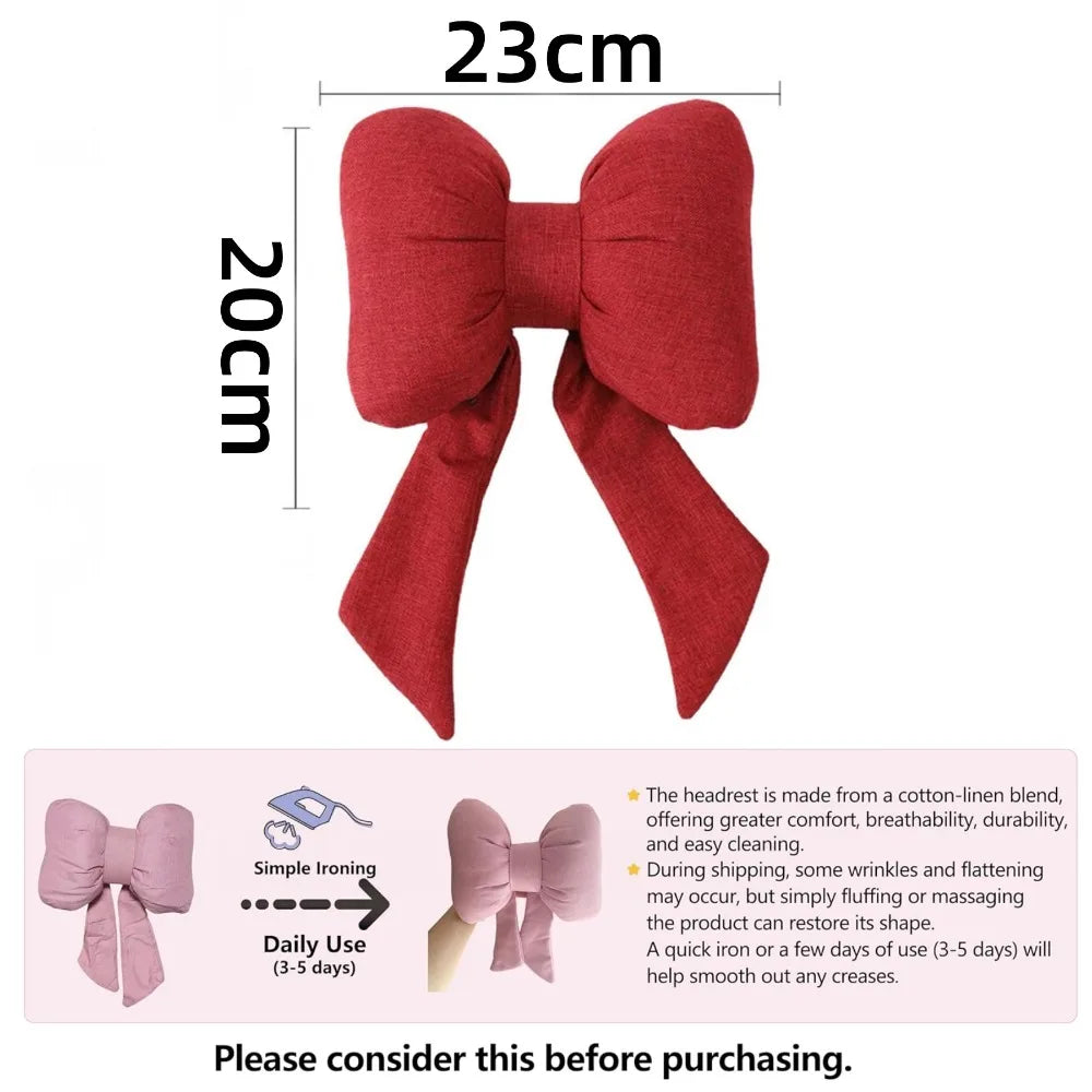 Cute Bowknot Car Neck Pillow – Plush Headrest for Comfortable Drives