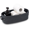 A dark gray woven cotton rope storage basket holding several rolls of white paper.