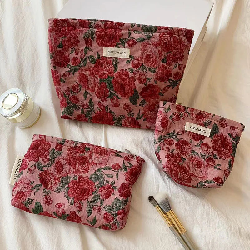 Vintage Floral Cosmetic Bag - Portable Makeup & Toiletry Organizer