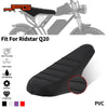 Black waterproof motorcycle seat cover for Ridstar Q20 featuring anti-slip particles and durable PVC material.