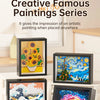 A collection of framed paintings featuring famous art styles like Van Gogh and classic paintings.