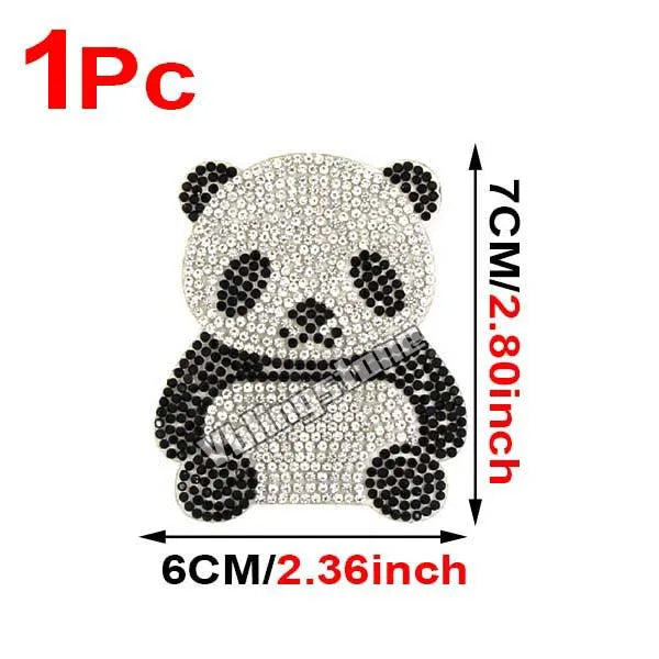 A round panda face made of silver glitter rhinestones, used as a patch for clothing or accessories.