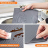 A hand is pouring water onto a gray silicone shelf liner used as an oil-proof and water-proof kitchen cabinet liner.