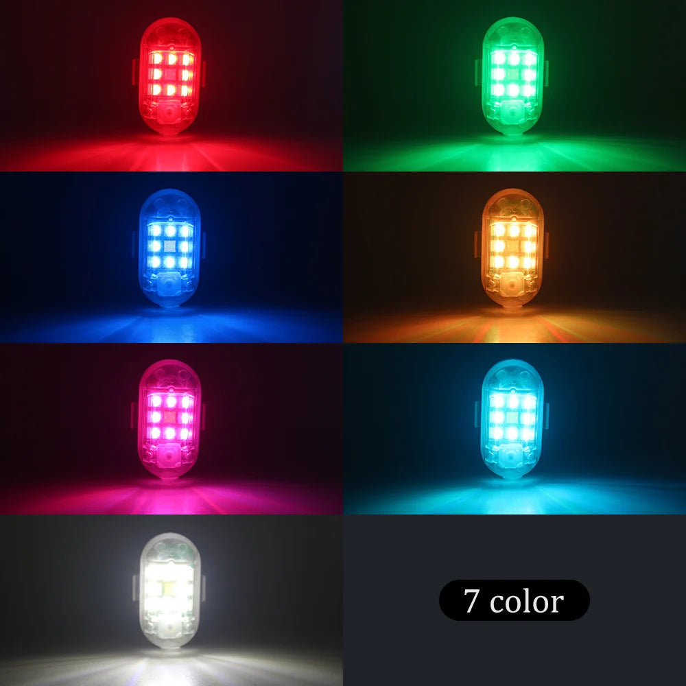 Sept feux de signalisation LED de différentes couleurs présentés en grille.