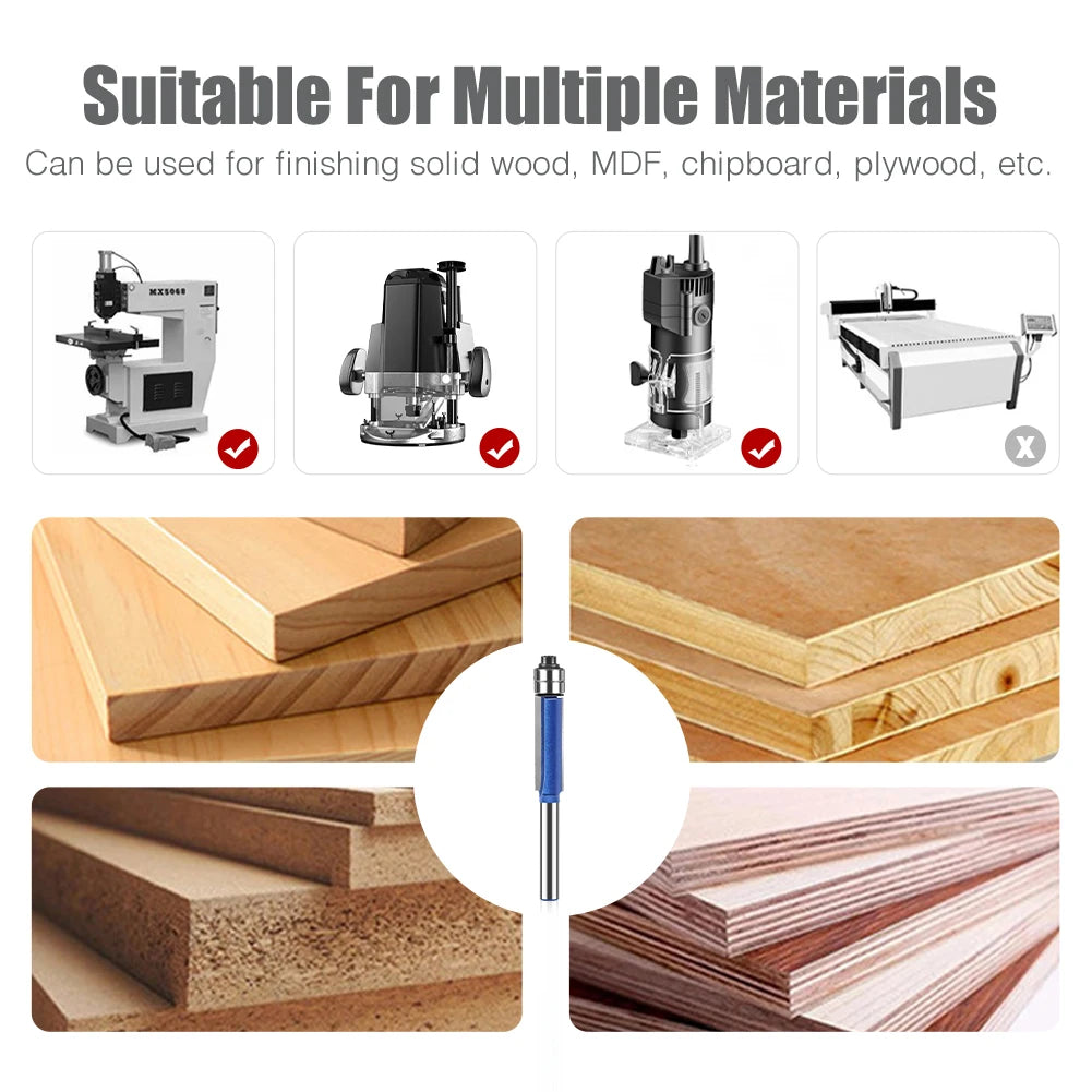 Flush Trim Router Bits with Dual Bearings – Set of 4 Sizes