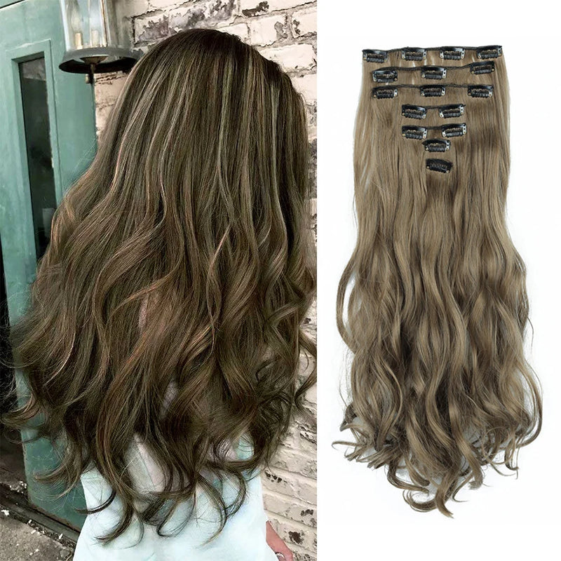 22-Inch Curly Wavy Clip-In Hair Extensions - 7 Piece Set