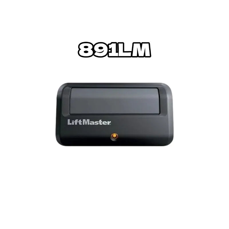 A black electronic device labeled 891LM, likely a garage door opener receiver.