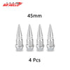 Vier silberne Aluminium-Ventilstempelkappen, 45 mm, für Räder und Reifen.