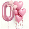 Pink Bow Heart and Number Foil Balloon Set for Celebrations