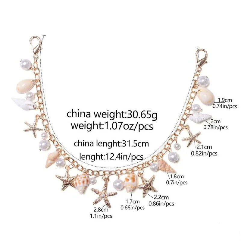 Starfish & Pearl Bag Charm with Metal Chain
