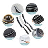 A set of crevice cleaning brushes shown in various contexts including a faucet, car, keyboard, and toilet.