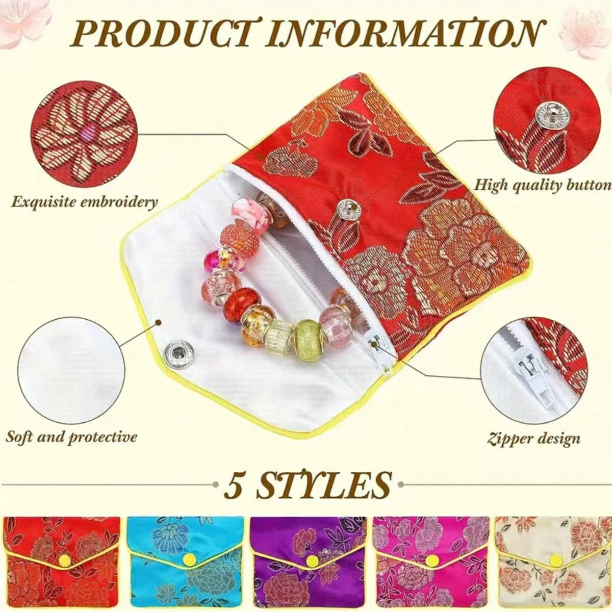 Embroidered Brocade Jewelry Pouches (Set of 6)