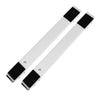 A white adjustable appliance roller stand with black brake components shown in a diagonal view.