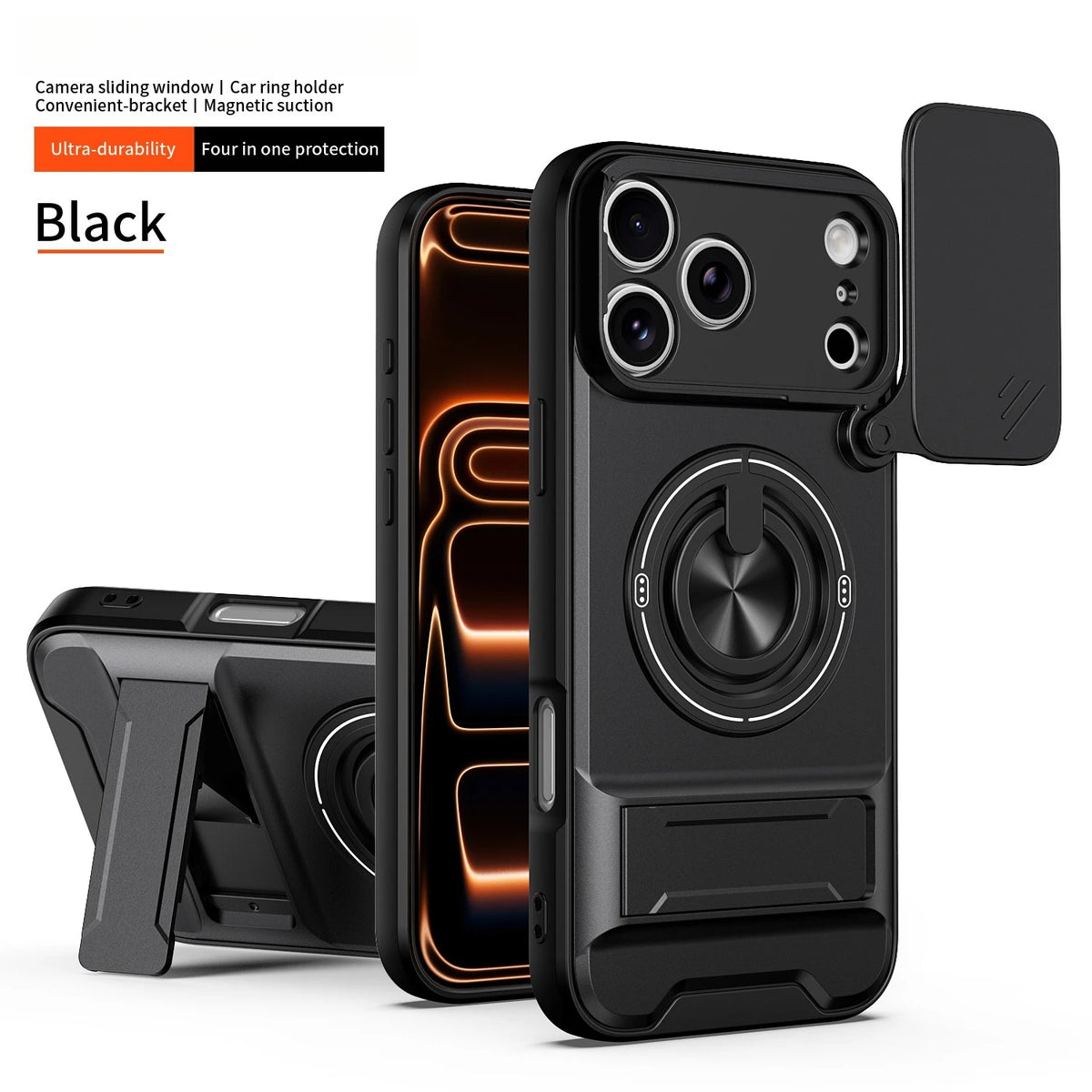 Rotating Magnetic Ring Phone Case with Kickstand for iPhone