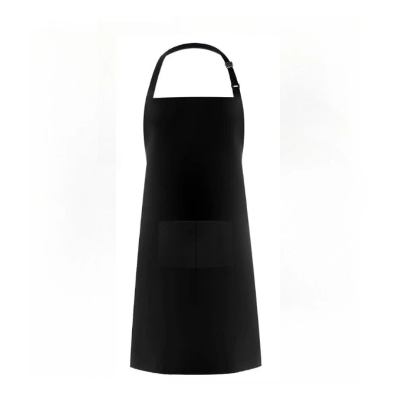 Black unisex water-resistant bib apron with pockets