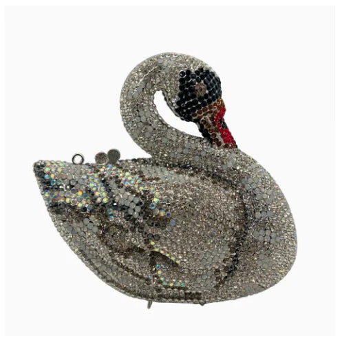 Swan Shaped Crystal Evening Clutch with Rhinestone Accents