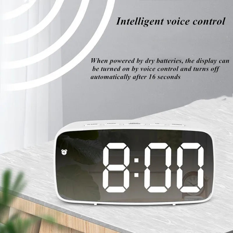 Modern LED Alarm Clock with Voice Control and Night Mode