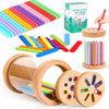 A set of wooden color sorting toys and a learning box for toddlers featuring various colored rods and sorting discs.