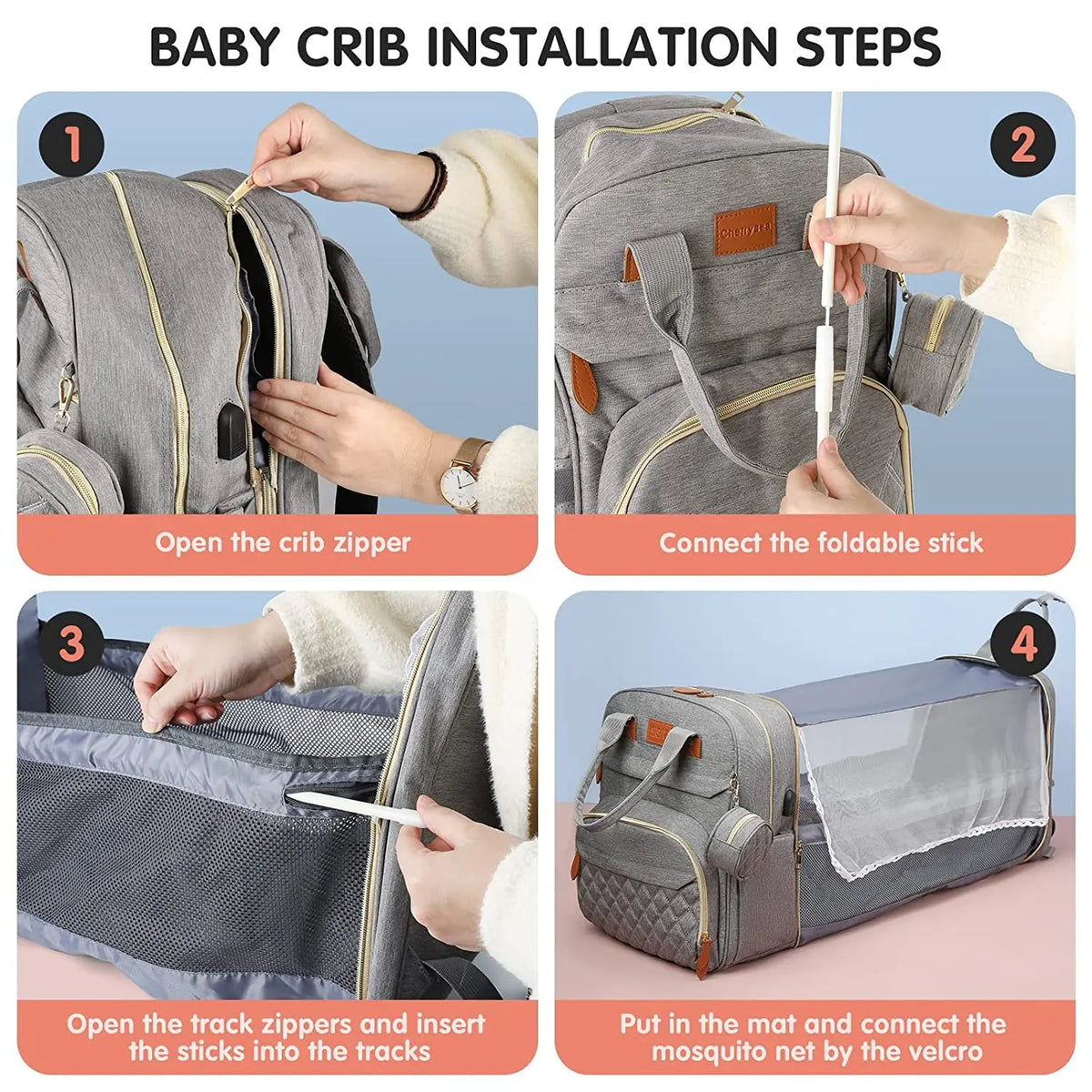 3-in-1 Diaper Bag Backpack with Foldable Changing Mat