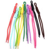 A collection of colorful braided nylon lanyards in various shades including pink, green, yellow, and purple.