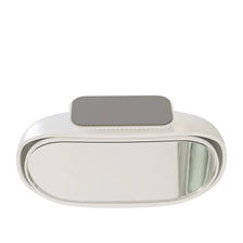 A round, white car blind spot mirror with a gray adjustable angle cover.