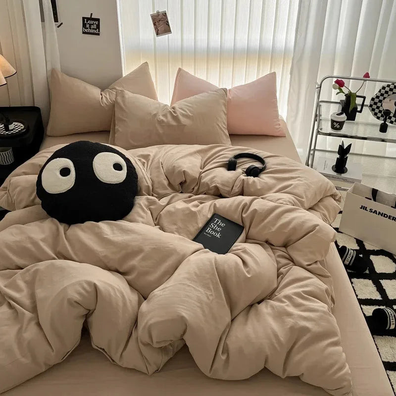 Solid Black Microfiber Duvet Cover Set with Pillowcases