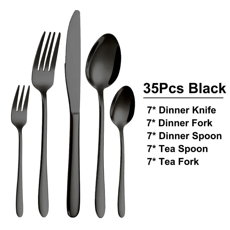 Juego de Cubiertos Elegante de Acero Inoxidable Negro