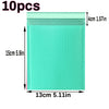 A package of 10 clear, light turquoise self-seal padded bubble mailers.