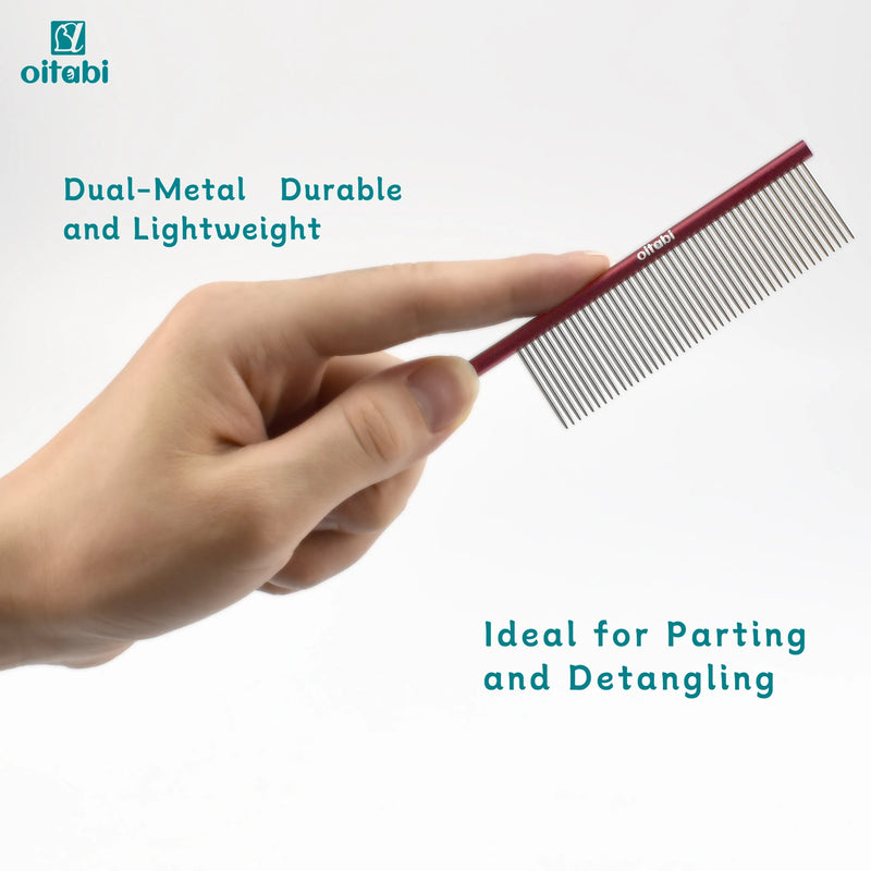 Dual-Metal Pet Grooming Comb with Tapered Tail